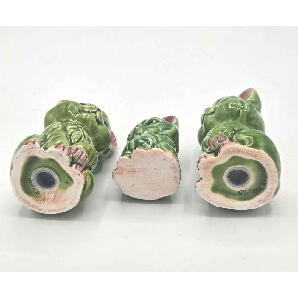 Kitsch Cat Family: Vintage Green S&P‎ & Toothpick Holder Set